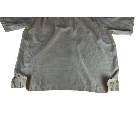 Bermuda Bay Silk Palm Tree Button Up Hawaiian Shirt Men L Yellow Short Sleeve - Picture 6 of 6